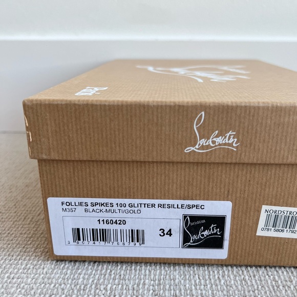 Christian Louboutin Follies Spikes 100mm Glitter Resille/Spec, Size EU 34 - Picture 11 of 11